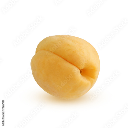 One apricot isolated on a white background.