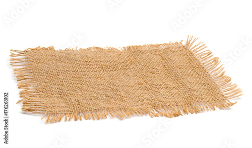 Texture sack background with frayed edges on white background