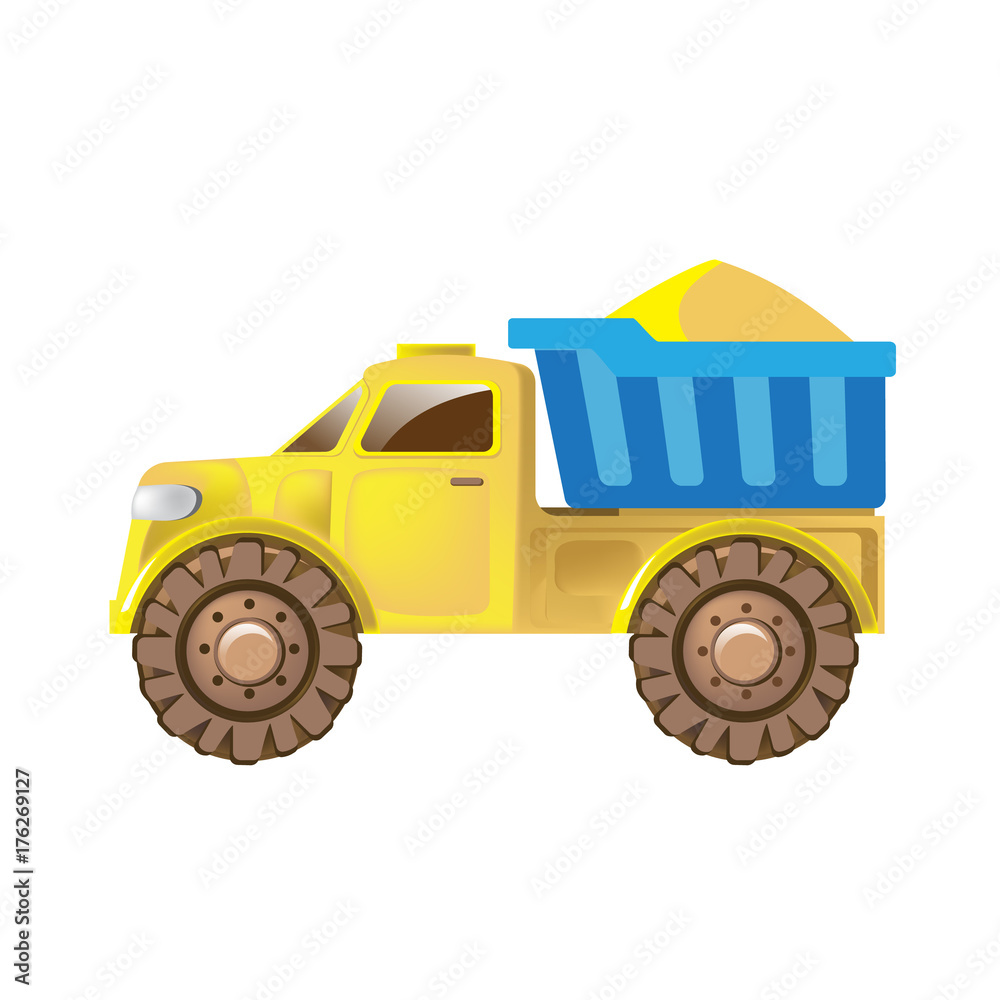 Children's truck car for delivery, cargo, transportation of construction materials. Children's truck car for delivery, cargo, transportation of construction materials.