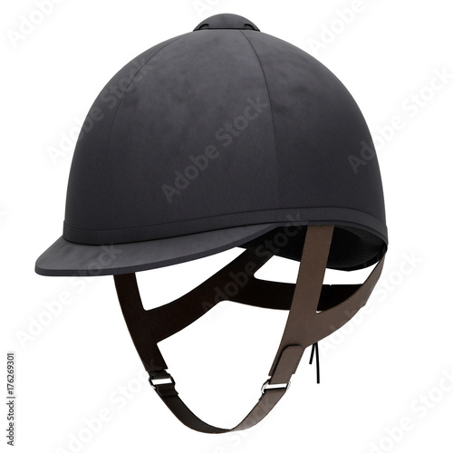 Classic Jockey helmet for horseriding athlete. Perspective view. Velvet material. 3D render Illustration isolated on a white background.