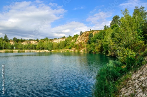 Beautiful quarry with water. Water reservoir in Trzebinia  Poland.