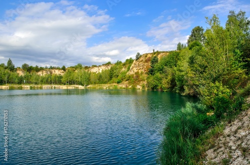 Beautiful quarry with water. Water reservoir in Trzebinia, Poland.