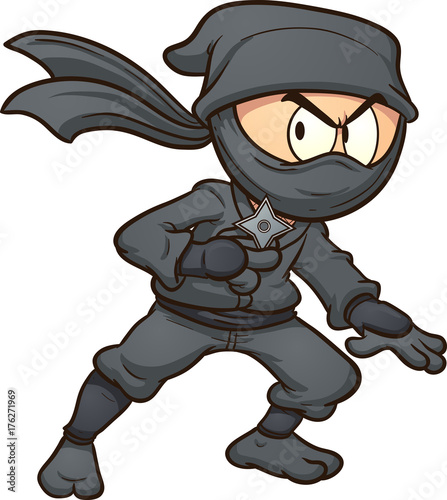 Cartoon ninja holding a star. Vector clip art illustration with simple gradients. All in a single layer.
