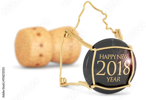 champagne cork "happy new year “ isolated on white