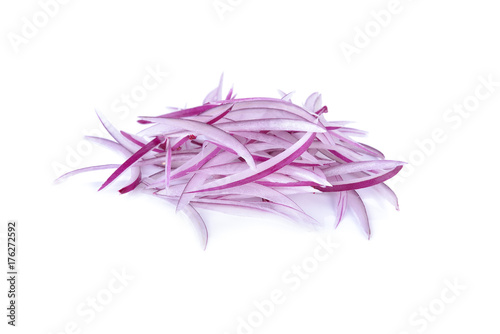 pile of sliced shallot or red onion on white background