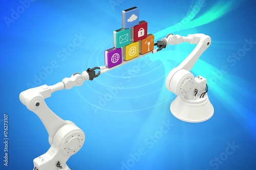 Wallpaper Mural Composite image of robotic hands holding multi colored computer Torontodigital.ca