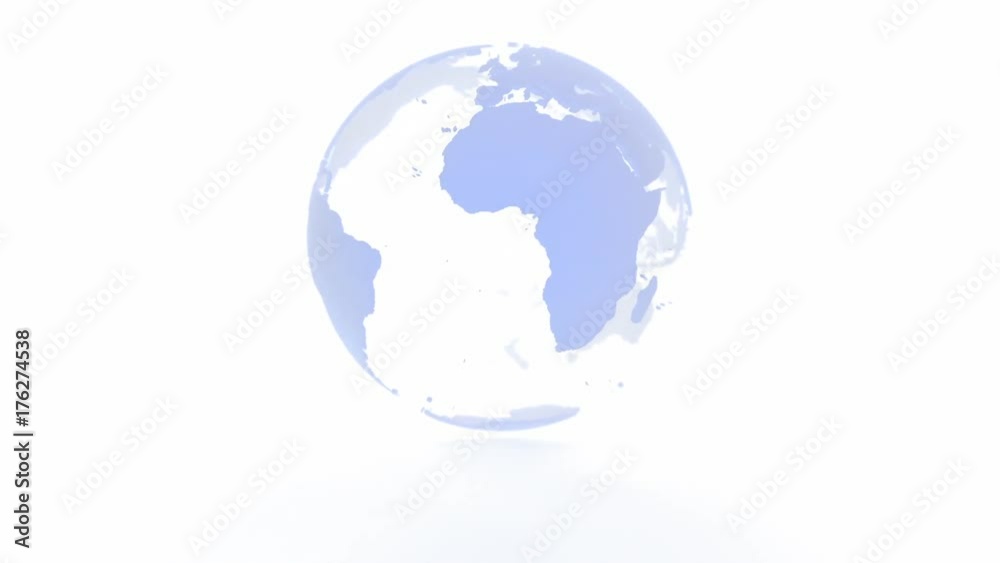 Blue globe rotates on its axis seamless loop white background