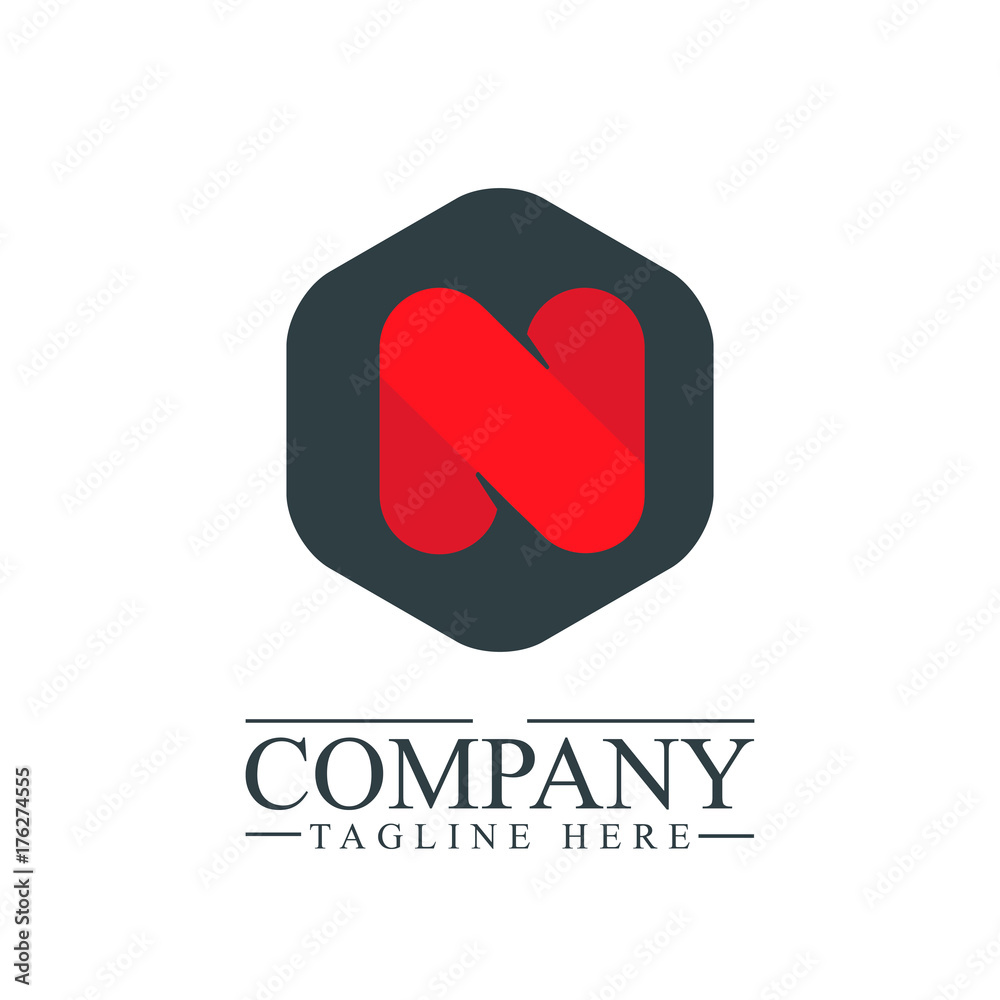 Obraz premium Initial Letter N Hexagonal Design Logo