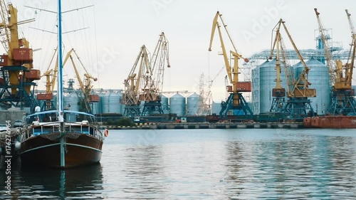 Sea port harbor offshore oil gas construction support vessels island industry water crane business ocean day horizon industrial ship production sailing maritime seaside environment mineral seaspace photo