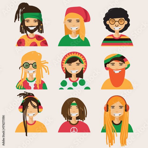 Εκτύπωση καμβά Set with vector rastafarian men, isolated on background