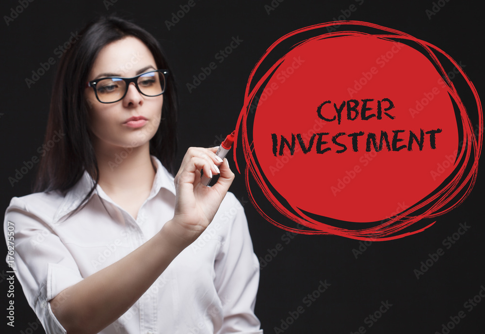 The concept of marketing, technology, the Internet and the network. A young businessman shows what is important for business: Cyber investment The concept of marketing, technology, the Internet and the network. A young businessman shows what is important for business: Cyber investment