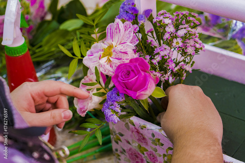 Decoration boxes with flowers.