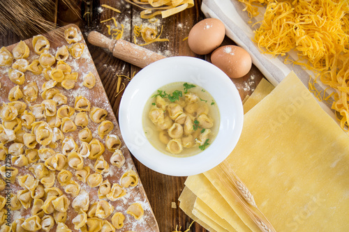 Tortellini - Italian Meat dumplings in broth  photo