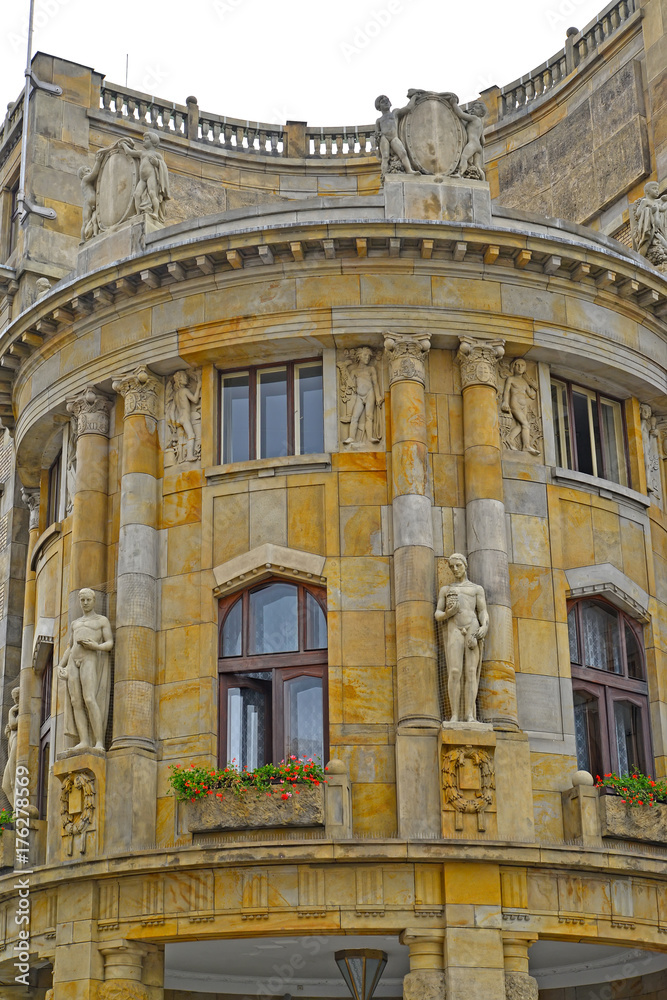 Fragment of the building of the Ministry of Industry and Trade. Prague, Czech Republic