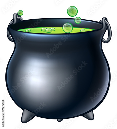 Cartoon Halloween Witch Magic Cauldron