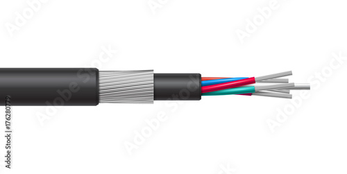 Fiber optic tight buffered cable structure. Vector realistic illustration.