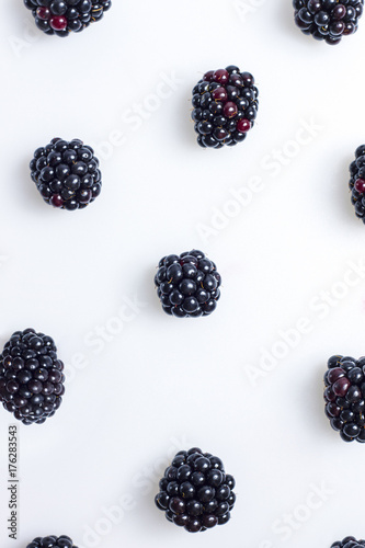 Blackberries on white, top view