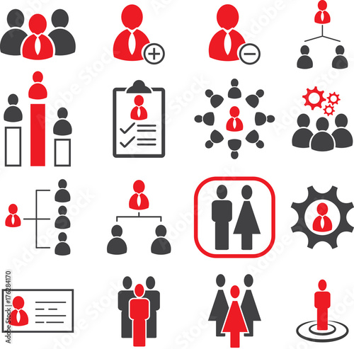 Business office management icons, staff personnel icons set, illustration EPS10