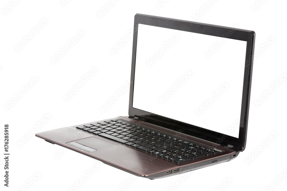 Laptop computer with open lid and isolated white background Laptop computer with open lid and isolated white background