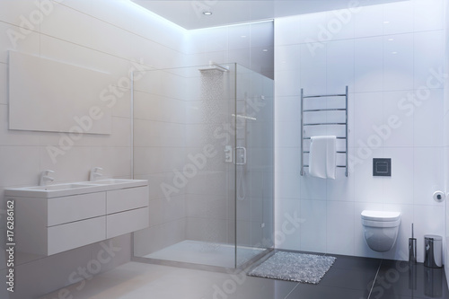 3d rendered interior of shower room turns into a real one