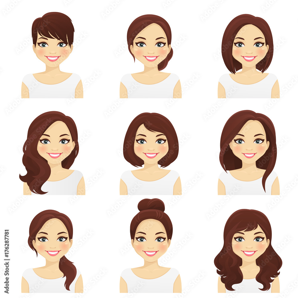 Woman with different hairstyles set vector illustration Woman with different hairstyles set vector illustration