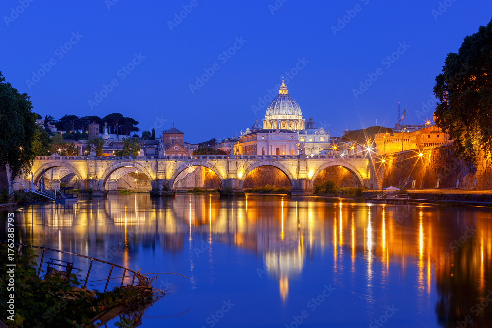 Rome. The Tiber River and Saint Peter's Cathedral.