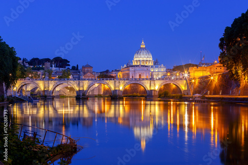 Rome. The Tiber River and Saint Peter's Cathedral. © pillerss