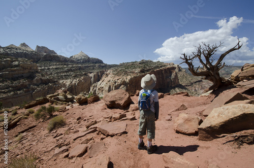 Hiking Boy in Red Rock Desert