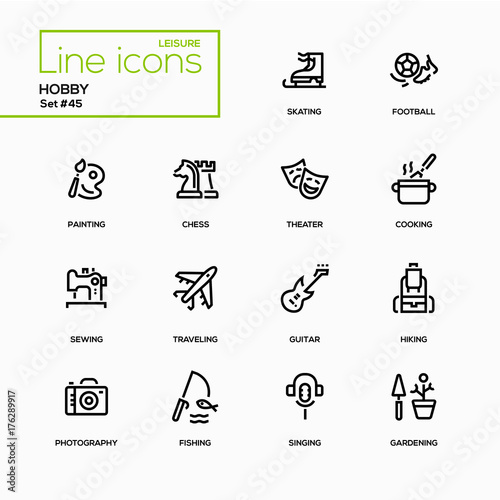 Hobby - line design icons set