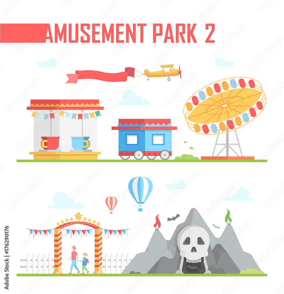 Set of amusement park elements - modern vector illustration