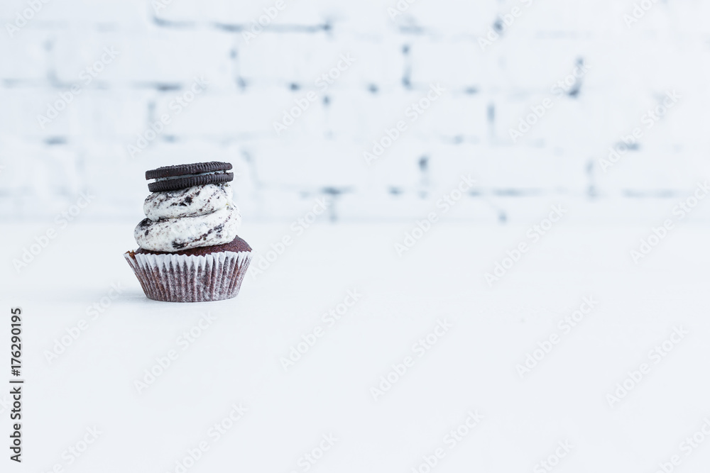 Chocolate capcake with mascarpone cream with chocolate cookies. Chocolate capcake with mascarpone cream with chocolate cookies.
