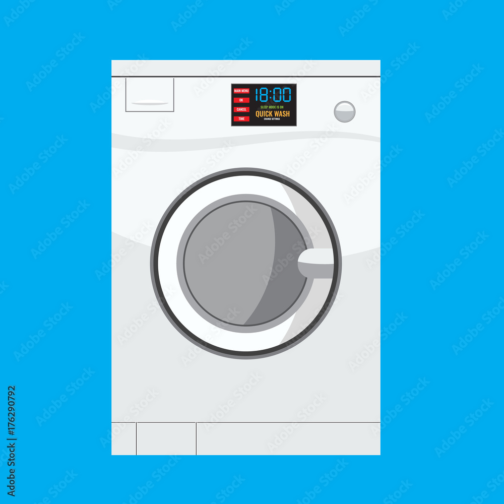 Washing machine in detail with solid and flat color design. Washing machine in detail with solid and flat color design.