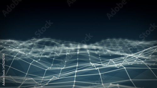 Abstract polygonal space low poly dark blue background with connecting dots and lines. Connection structure. Futuristic HUD background. 3d illustration
