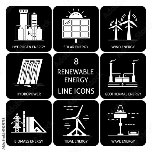 Set of renewable energy silhouette icons