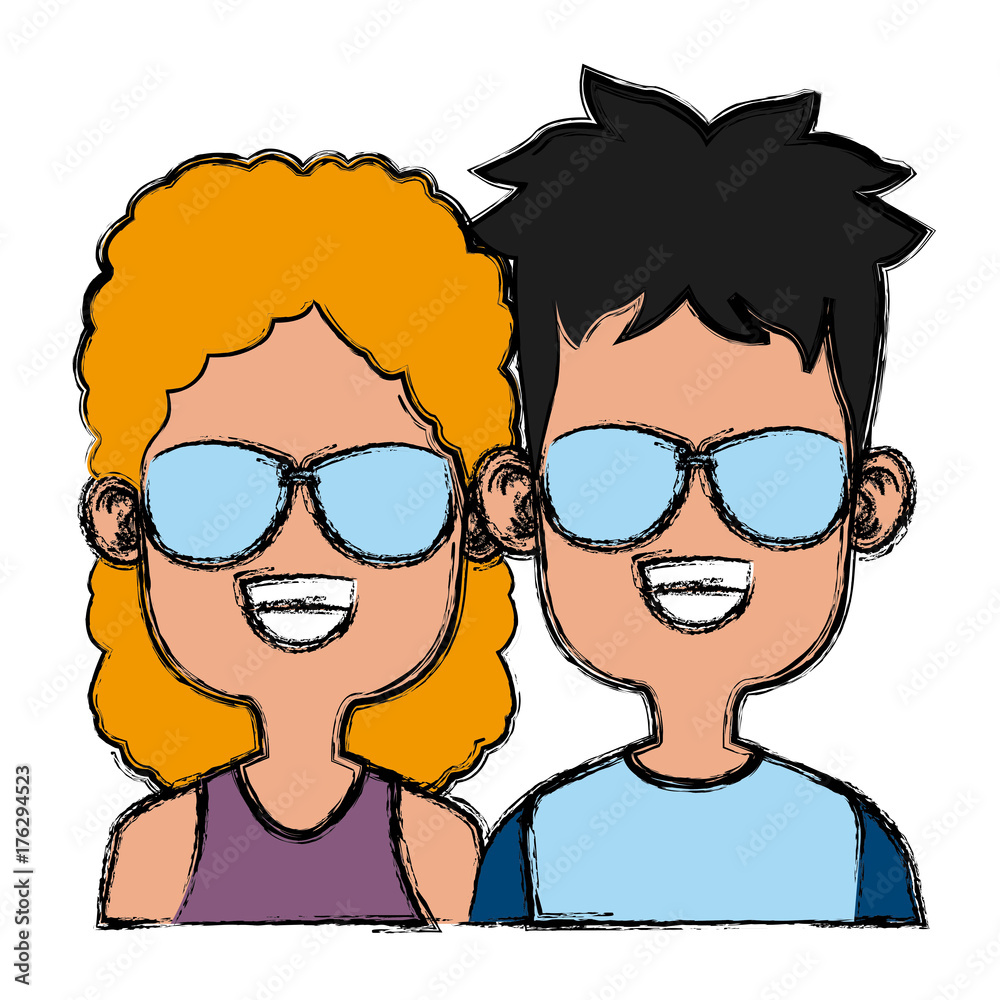 Cute kids friends cartoon icon vector illustration graphic design