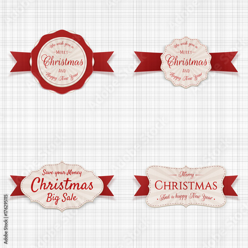 Christmas Labels with red Ribbons Set