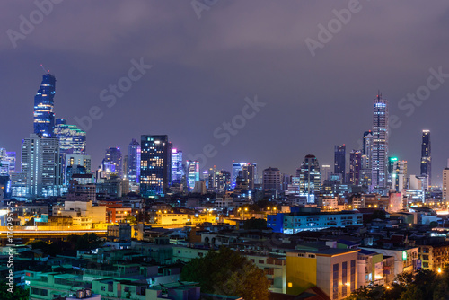 high building of the city in night time