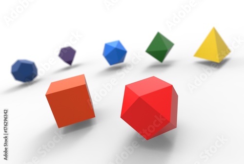 3d illustration of platonic solids isolated on white