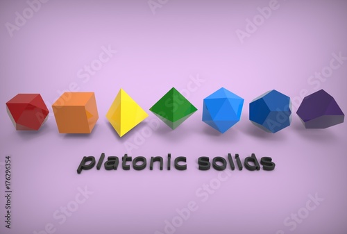 Photos 3d illustration of platonic solids isolated on blue
