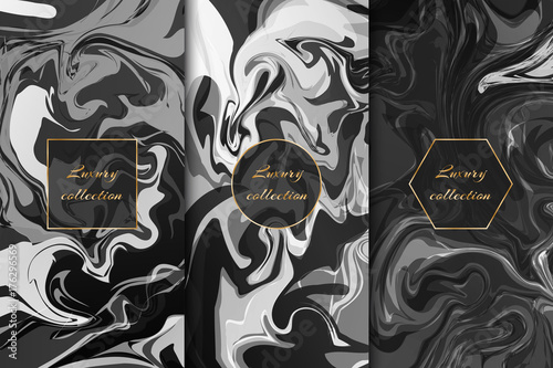 Collection of backgrounds with a black and white marble pattern for the design of luxury products.