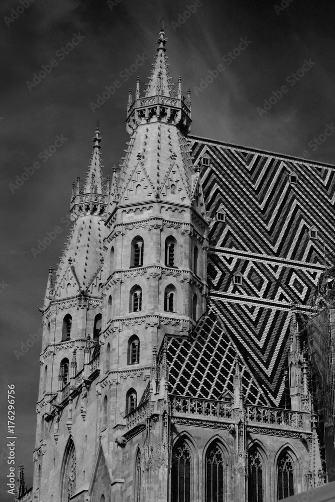 Detail of architecture on st. Stephen cathedral in Vienna in B/W format