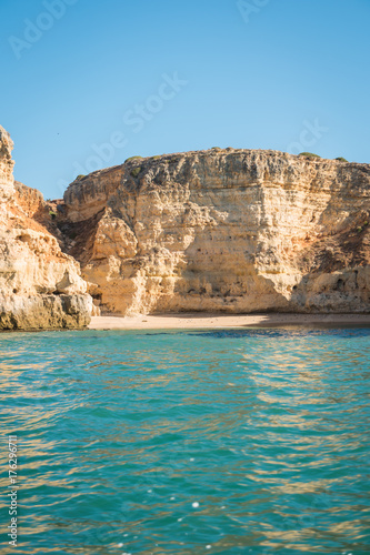 Scenic golden cliffs near Benagil, Portimao, Algarve