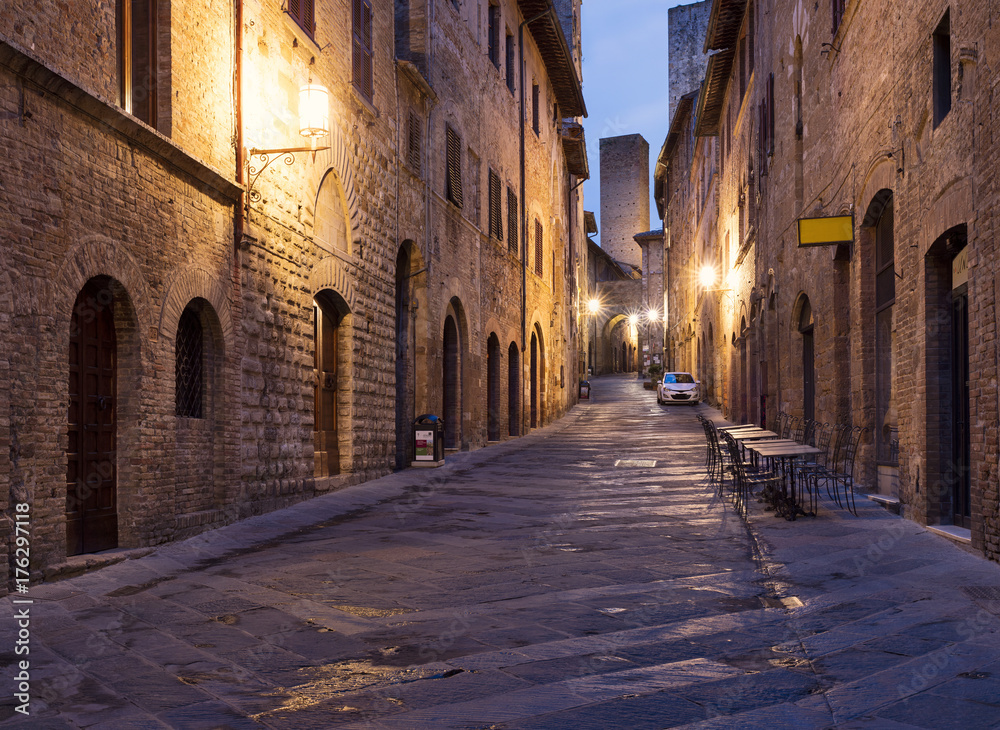 morning twilight in old Tuscany city in Italy
