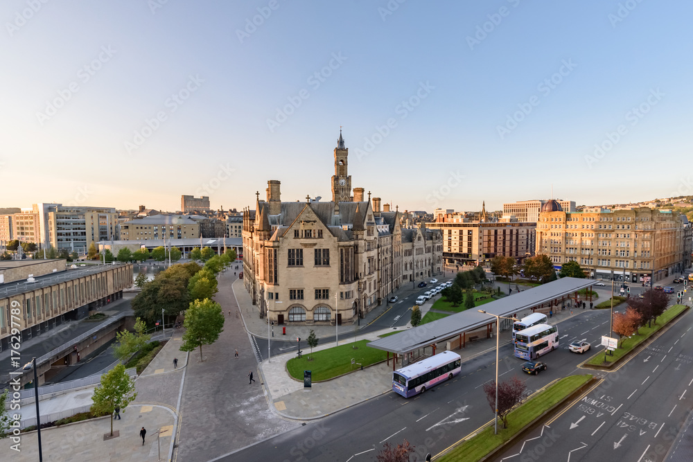 Aerial view Bradford City center UK