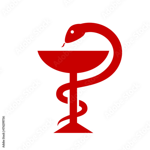 Snake with cup pharmaceutical vector sign