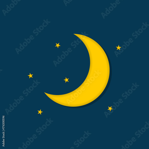 Moon with stars on dark blue background. Weather icon. Vector illustration 