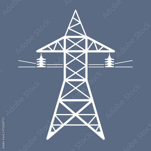 High voltage power line transmission tower icon. Electricity pylon.