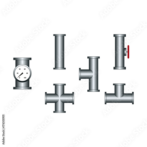 Vector Collection of Pipe and Pipeline Isolated Construction Pieces, Pipes Elements