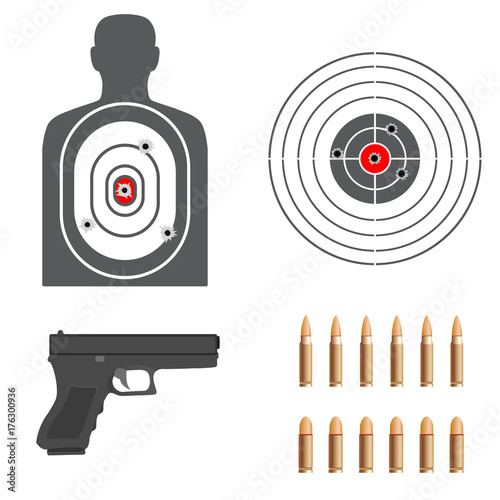 Different targets in vector format with sniper rifle and bullets. photo