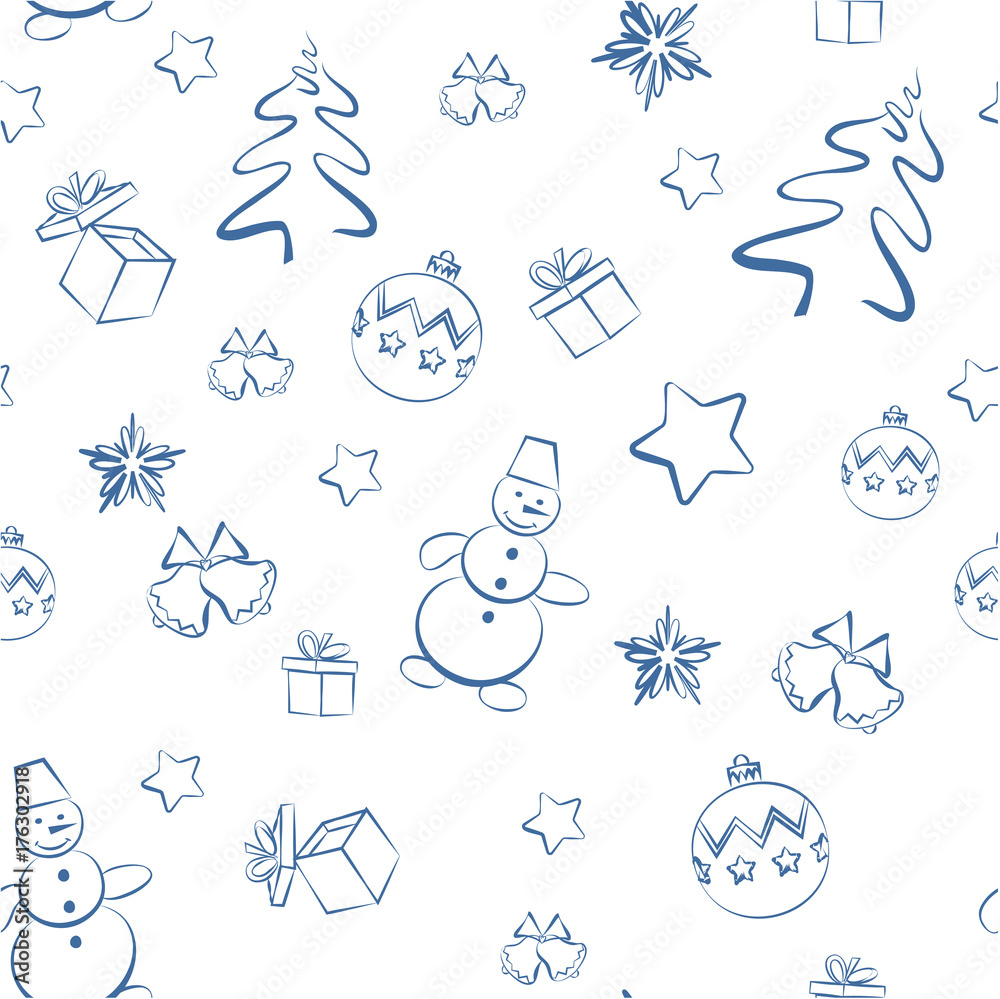 Fototapeta premium Christmas decorations doodle seamless vector pattern. Perfect for wallpaper, wrapping paper, pattern fills, winter greetings, web page background.